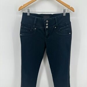 Tush Push Skinny Jeans Juniors 9 Black High-Rise‎ Three-Button Rhinestone Detail
